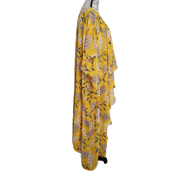 Blu Heaven Yellow Green Floral Long Flowy Kimono Medium - Picture 5 of 12